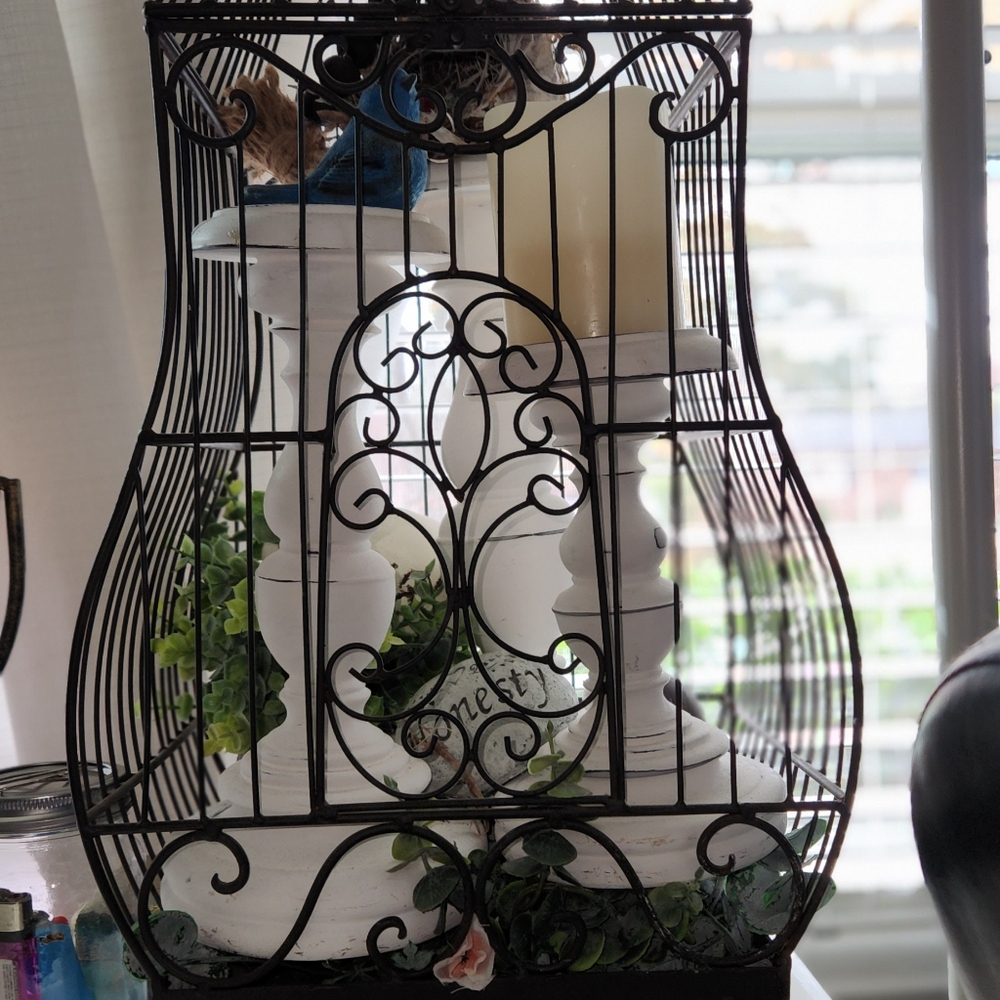 Medium size bird cage / hand crafted. Candle insert